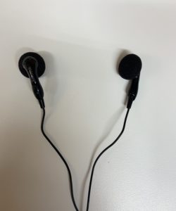 Brand name earbuds with comfortable foam padding.